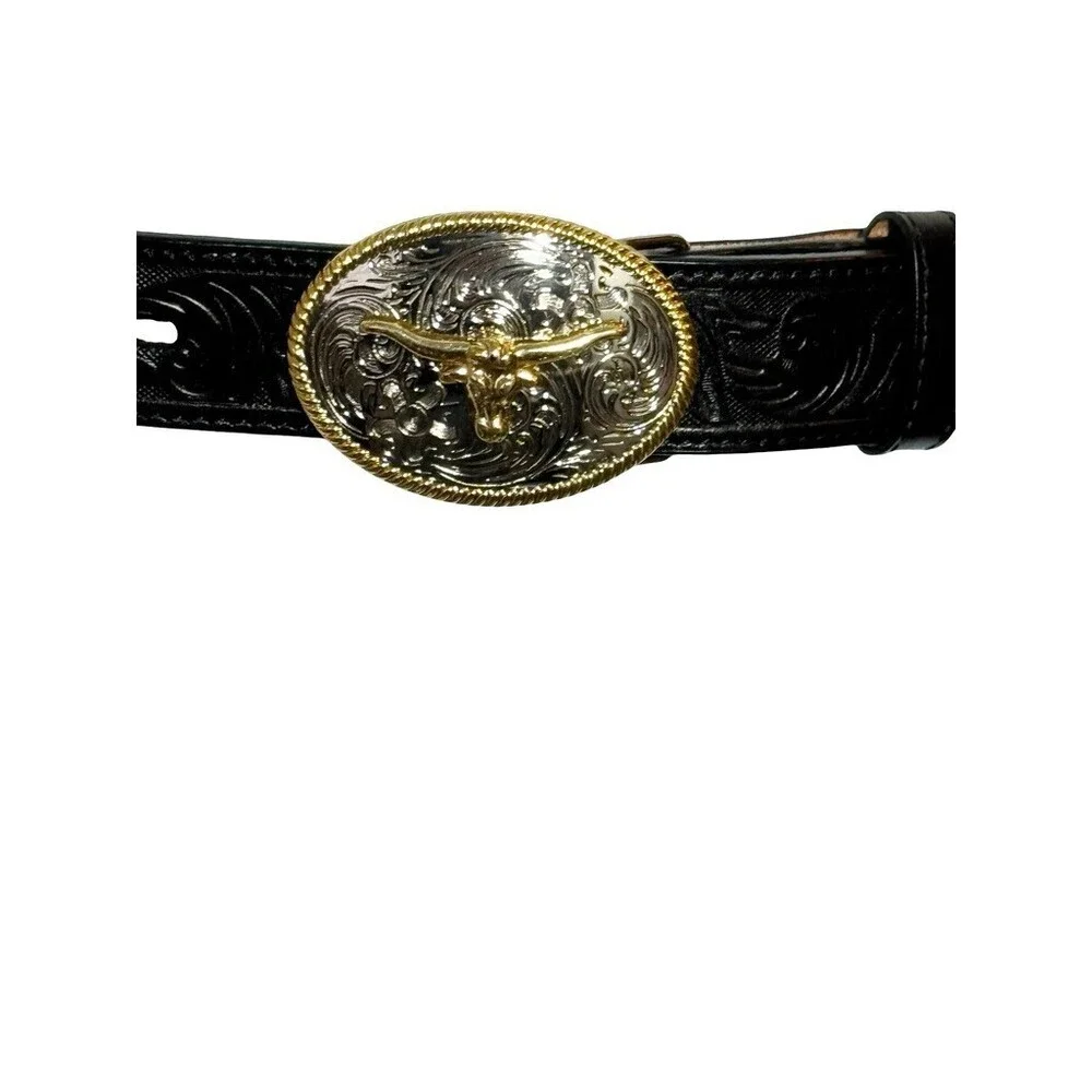 3D Belt Co. Leather Belt Longhorn Bull Western Womens 26 Black